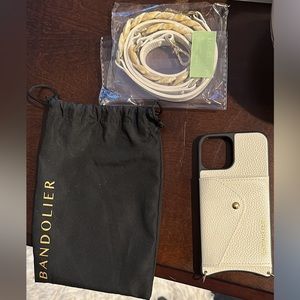 Bandolier iPhone 12 Pro case with strap and bag.